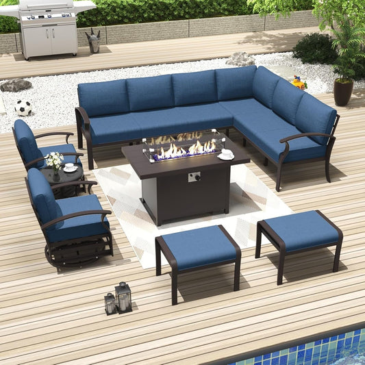 Ensemble de canapés d'angle en aluminium, ensemble de canapés d'extérieur pour patio avec accoudoirs et repose-pieds