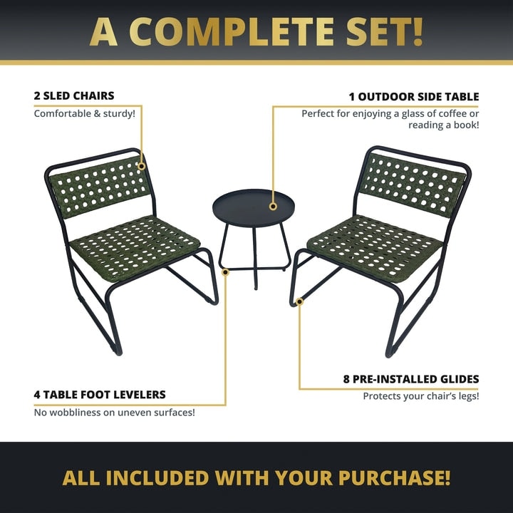Ensemble de 3 tables bistrot et chaises en osier Kinger Home Olive pour patio - N/A