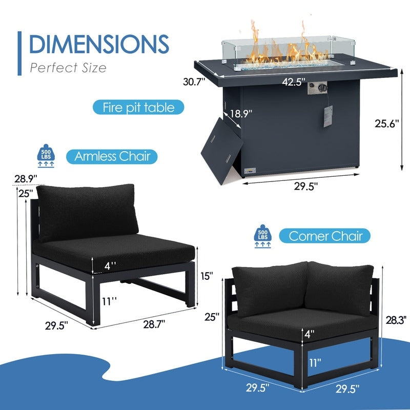 Ensemble de canapés d'angle de conversation en aluminium FINCATI pour patio extérieur
