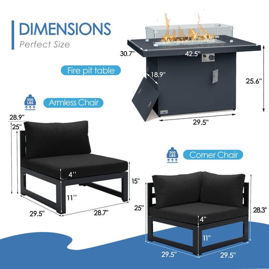 Ensemble de canapés d'angle de conversation en aluminium FINCATI pour patio extérieur