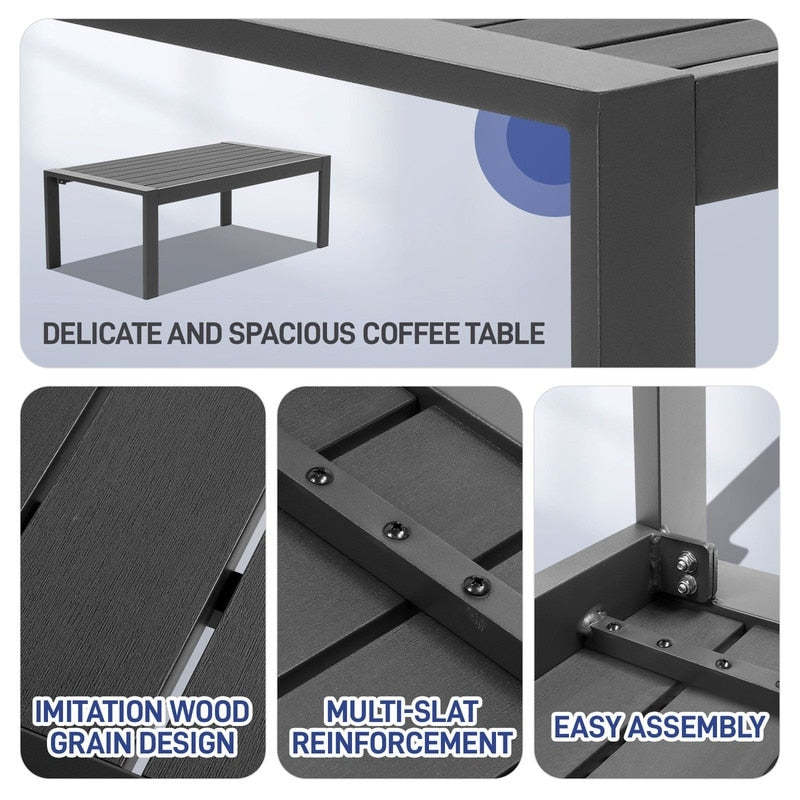 Ensemble de meubles de patio en aluminium 4 pièces, ensemble de conversation extérieur moderne avec canapé sectionnel