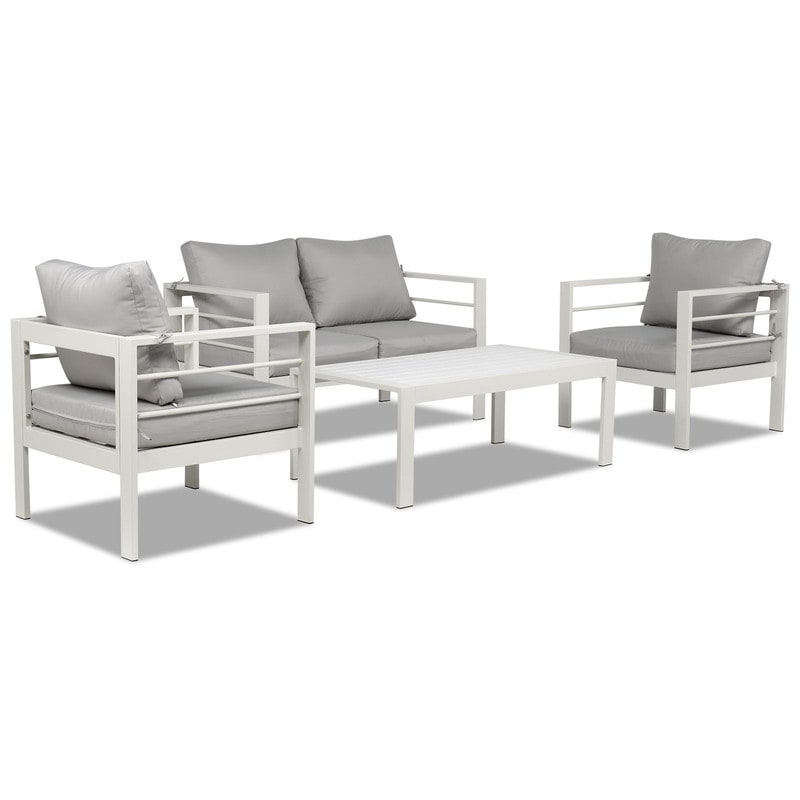 Ensemble de meubles de patio en aluminium 4 pièces, ensemble de conversation extérieur moderne avec canapé sectionnel