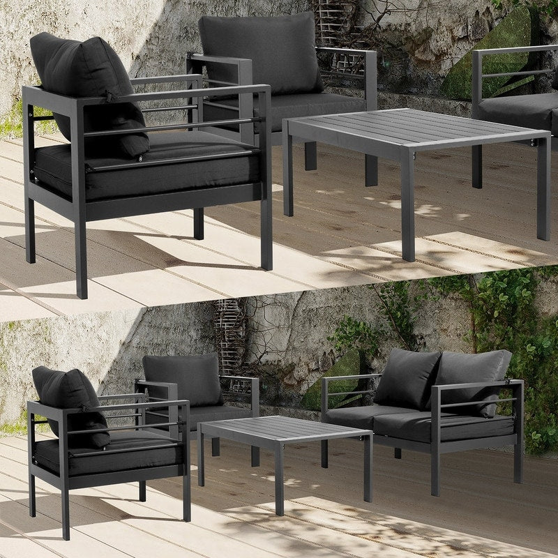 Ensemble de meubles de patio en aluminium 4 pièces, ensemble de conversation extérieur moderne avec canapé sectionnel