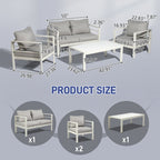 Ensemble de meubles de patio en aluminium 4 pièces, ensemble de conversation extérieur moderne avec canapé sectionnel