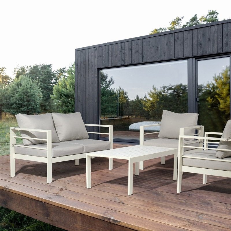 Ensemble de meubles de patio en aluminium 4 pièces, ensemble de conversation extérieur moderne avec canapé sectionnel