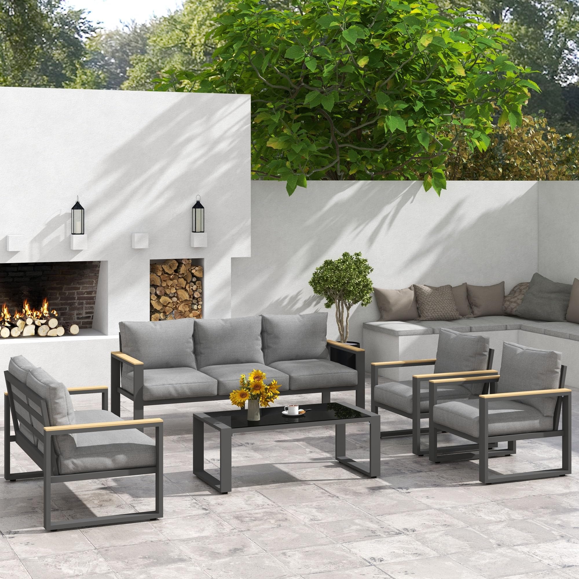 Ensemble de meubles de jardin en aluminium 5 pièces avec table basse