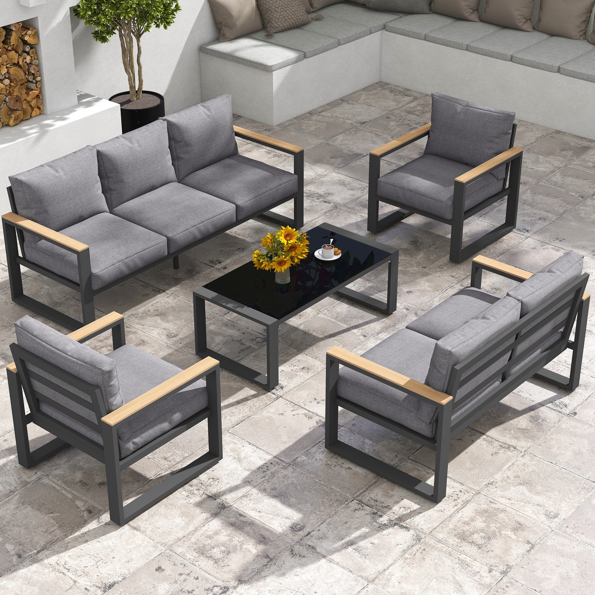 Ensemble de meubles de jardin en aluminium 5 pièces avec table basse