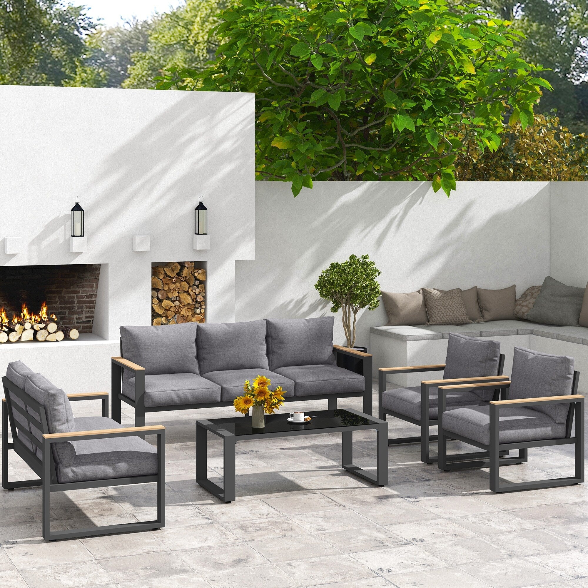 Ensemble de meubles de jardin en aluminium 5 pièces avec table basse
