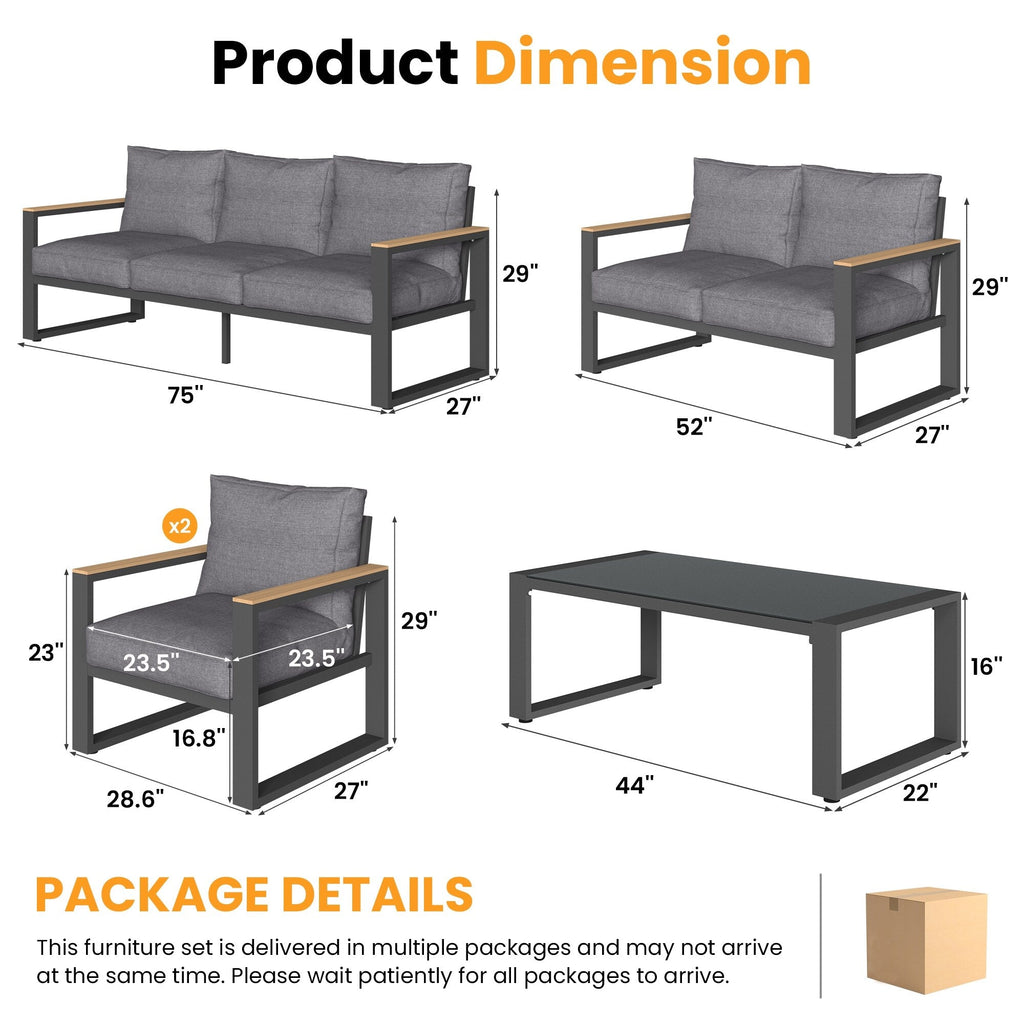 Ensemble de meubles de jardin en aluminium 5 pièces avec table basse