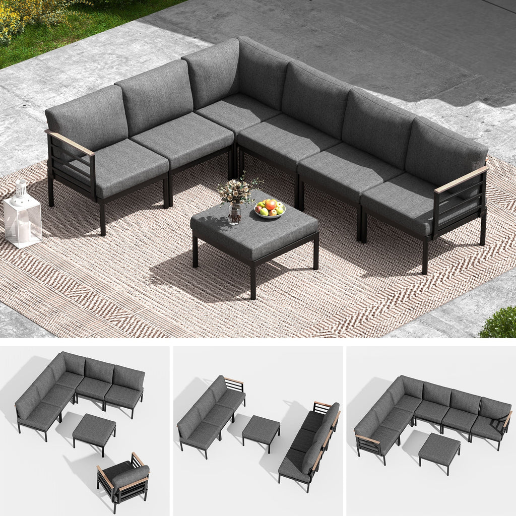 Ensemble de meubles de patio en aluminium 6/7/8 pièces Ensemble de conversation extérieur moderne Ensemble de canapés sectionnels