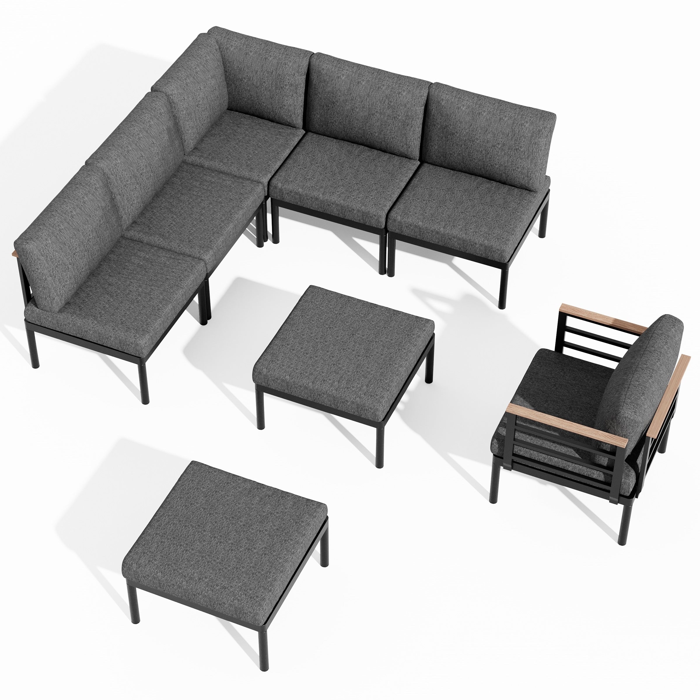 Ensemble de meubles de patio en aluminium 6/7/8 pièces Ensemble de conversation extérieur moderne Ensemble de canapés sectionnels