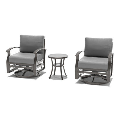 Ensemble de meubles de jardin en aluminium avec foyer, poufs, chaises pivotantes et canapé sectionnel avec coussins épais pour véranda et jardin