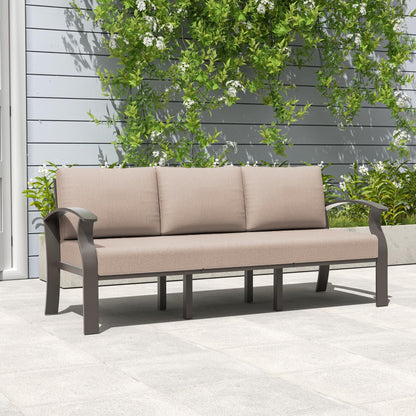 Ensemble de meubles de jardin en aluminium avec foyer, poufs, chaises pivotantes et canapé sectionnel avec coussins épais pour véranda et jardin
