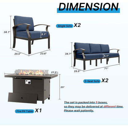Ensemble de meubles de jardin en aluminium avec foyer, poufs, chaises pivotantes et canapé sectionnel avec coussins épais pour véranda et jardin