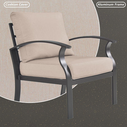 Ensemble de meubles de jardin en aluminium avec foyer, poufs, chaises pivotantes et canapé sectionnel avec coussins épais pour véranda et jardin