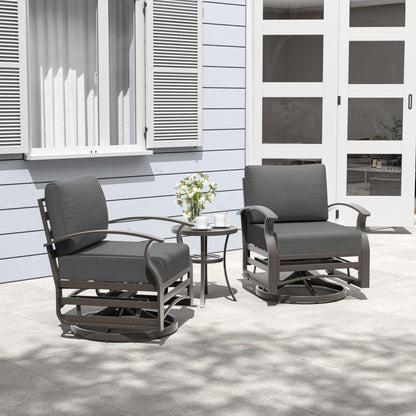Ensemble de meubles de jardin en aluminium avec foyer, poufs, chaises pivotantes et canapé sectionnel avec coussins épais pour véranda et jardin