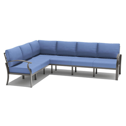 Ensemble de meubles de jardin en aluminium avec foyer, poufs, chaises pivotantes et canapé sectionnel avec coussins épais pour véranda et jardin