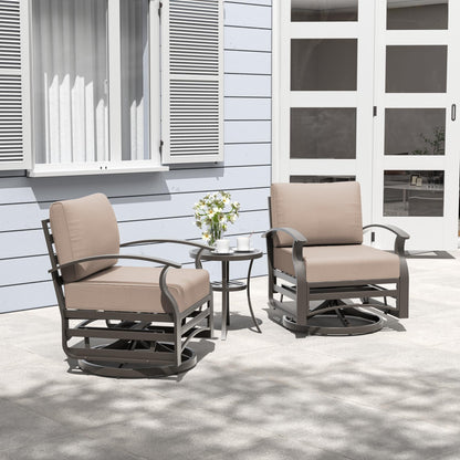 Ensemble de meubles de jardin en aluminium avec foyer, poufs, chaises pivotantes et canapé sectionnel avec coussins épais pour véranda et jardin