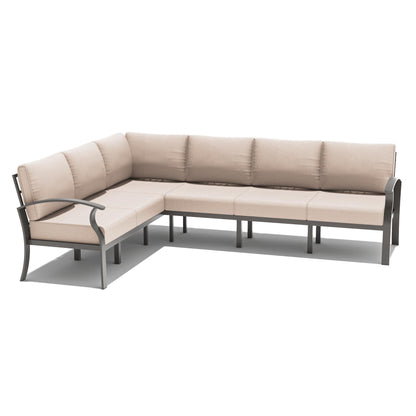 Ensemble de meubles de jardin en aluminium avec foyer, poufs, chaises pivotantes et canapé sectionnel avec coussins épais pour véranda et jardin
