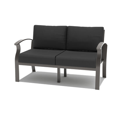 Ensemble de meubles de jardin en aluminium avec foyer, poufs, chaises pivotantes et canapé sectionnel avec coussins épais pour véranda et jardin
