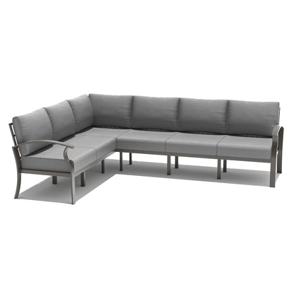 Ensemble de meubles de jardin en aluminium avec foyer, poufs, chaises pivotantes et canapé sectionnel avec coussins épais pour véranda et jardin