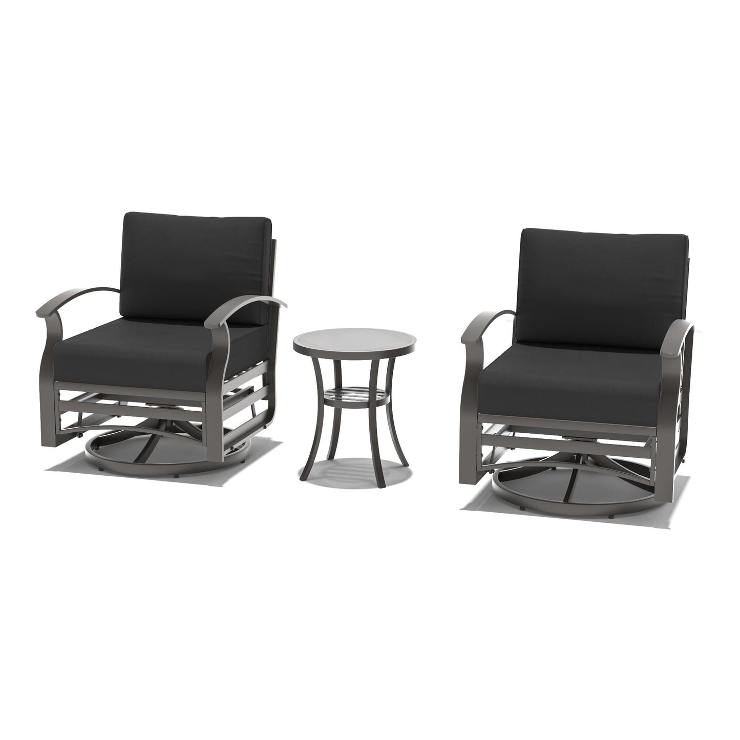Ensemble de meubles de jardin en aluminium avec foyer, poufs, chaises pivotantes et canapé sectionnel avec coussins épais pour véranda et jardin