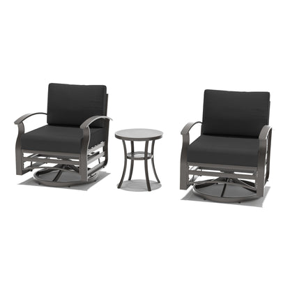 Ensemble de meubles de jardin en aluminium avec foyer, poufs, chaises pivotantes et canapé sectionnel avec coussins épais pour véranda et jardin