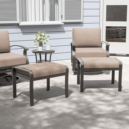 Ensemble de meubles de jardin en aluminium avec foyer, poufs, chaises pivotantes et canapé sectionnel avec coussins épais pour véranda et jardin