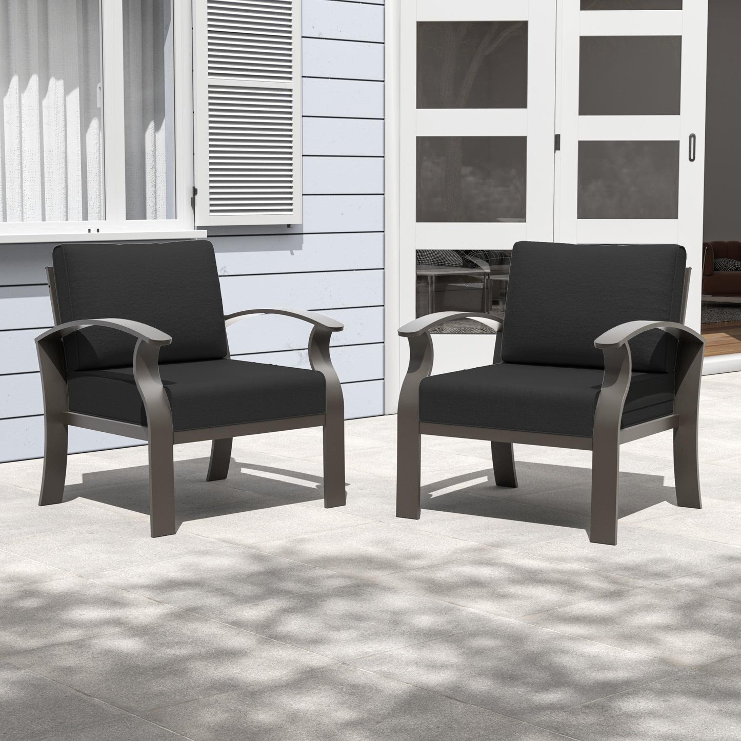 Ensemble de meubles de jardin en aluminium avec foyer, poufs, chaises pivotantes et canapé sectionnel avec coussins épais pour véranda et jardin
