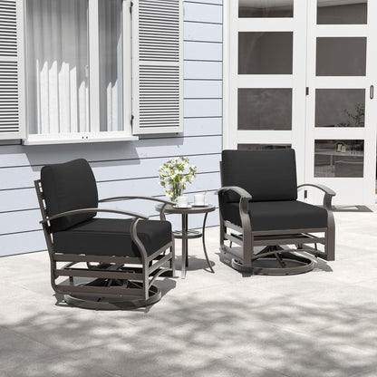 Ensemble de meubles de jardin en aluminium avec foyer, poufs, chaises pivotantes et canapé sectionnel avec coussins épais pour véranda et jardin