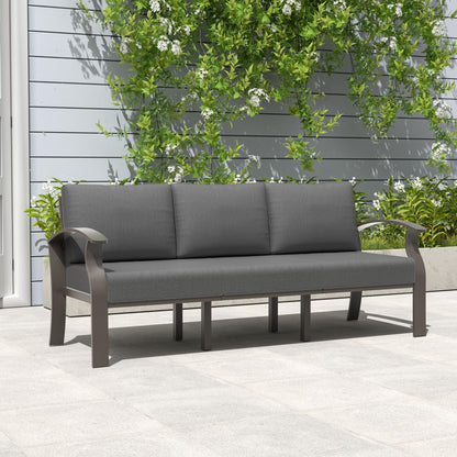 Ensemble de meubles de jardin en aluminium avec foyer, poufs, chaises pivotantes et canapé sectionnel avec coussins épais pour véranda et jardin