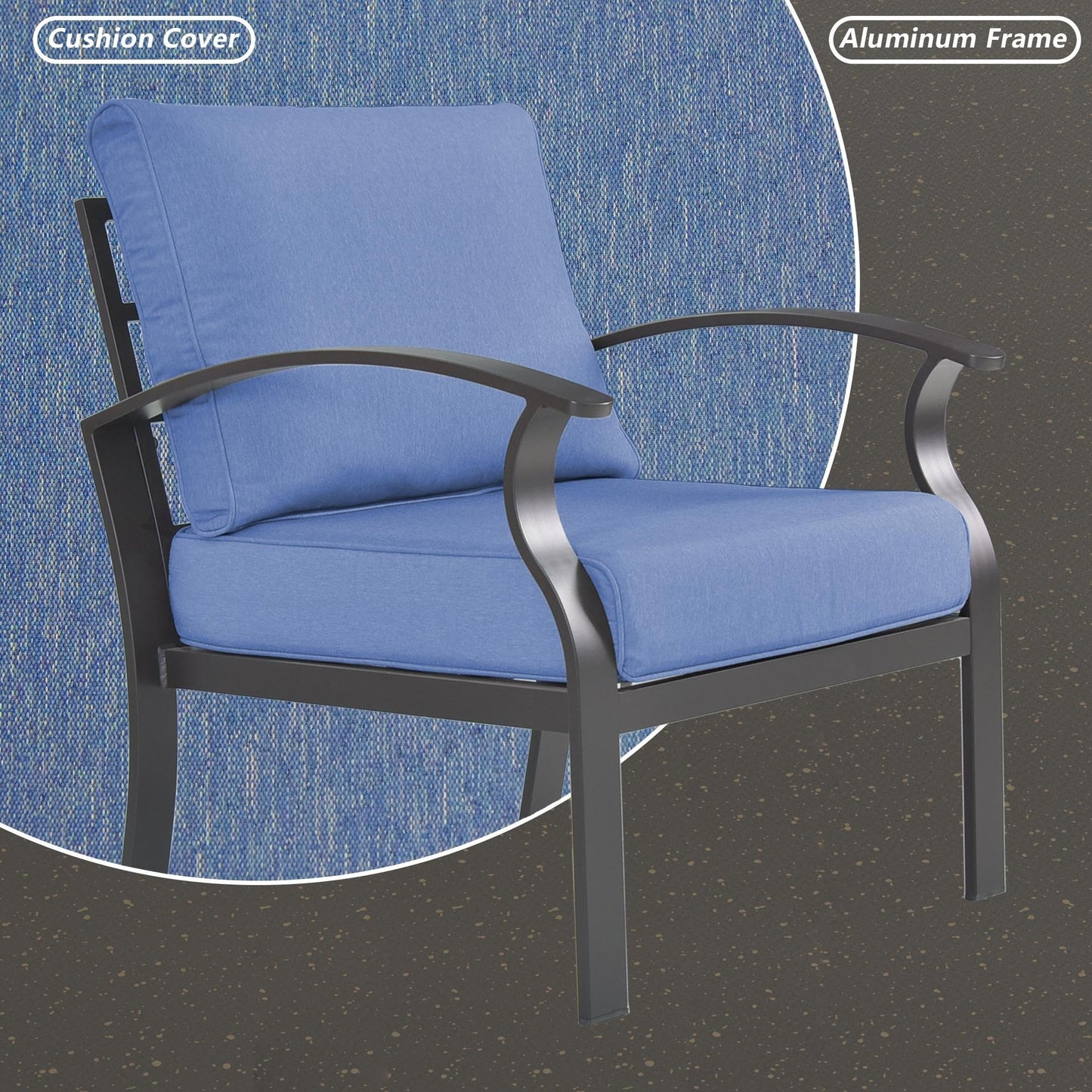 Ensemble de meubles de jardin en aluminium avec foyer, poufs, chaises pivotantes et canapé sectionnel avec coussins épais pour véranda et jardin