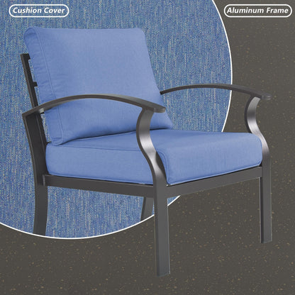 Ensemble de meubles de jardin en aluminium avec foyer, poufs, chaises pivotantes et canapé sectionnel avec coussins épais pour véranda et jardin