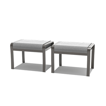Ensemble de meubles de jardin en aluminium avec foyer, poufs, chaises pivotantes et canapé sectionnel avec coussins épais pour véranda et jardin