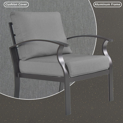 Ensemble de meubles de jardin en aluminium avec foyer, poufs, chaises pivotantes et canapé sectionnel avec coussins épais pour véranda et jardin