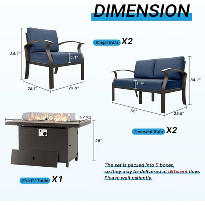 Ensemble de meubles de jardin en aluminium avec foyer, poufs, chaises pivotantes et canapé sectionnel avec coussins épais pour véranda et jardin