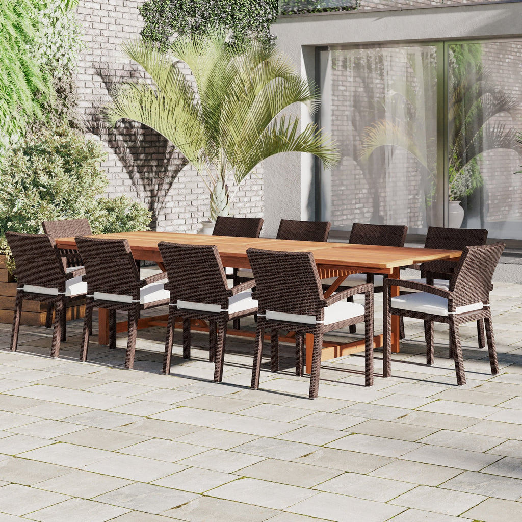 Ensemble de salle à manger extensible pour patio en bois FSC Amazonia Audrey, 11 pièces – 170 L x 100 l x 35 H