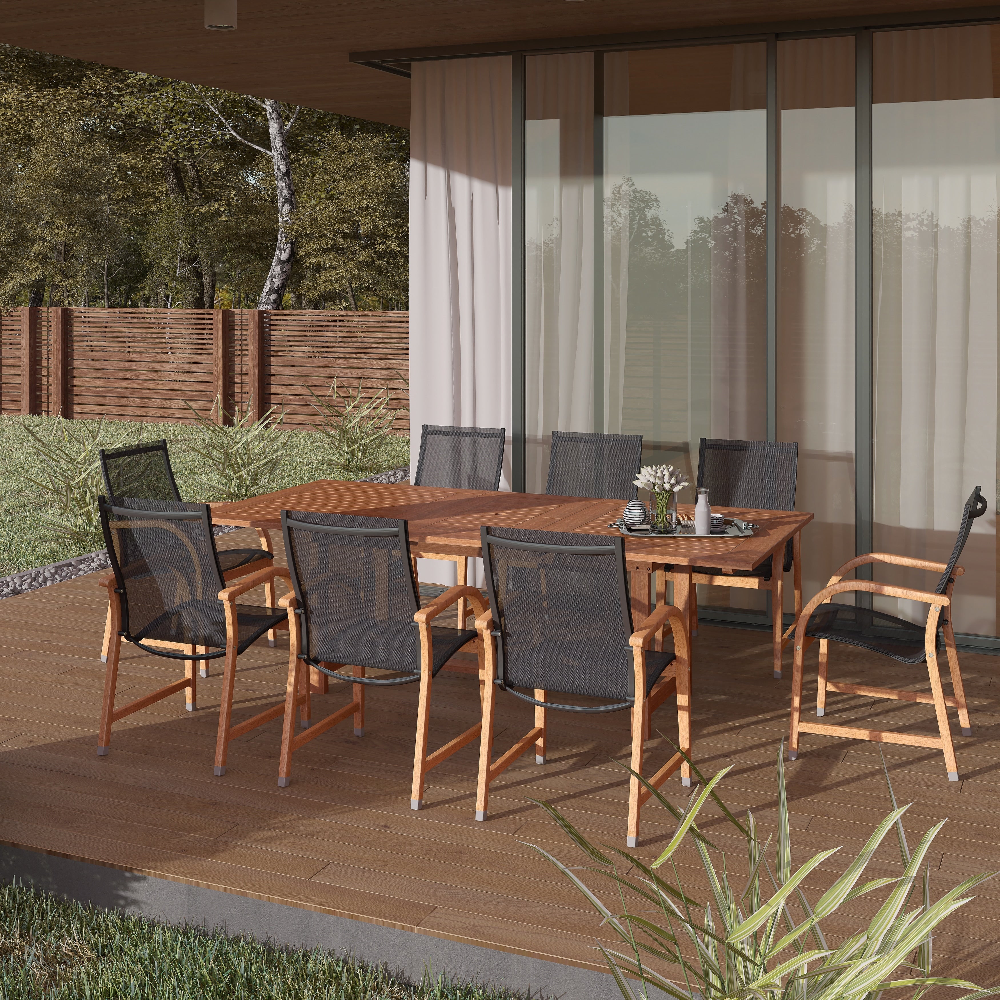 Ensemble de salle à manger d'extérieur Amazonia Cosmopolitan 9 pièces en bois FSC