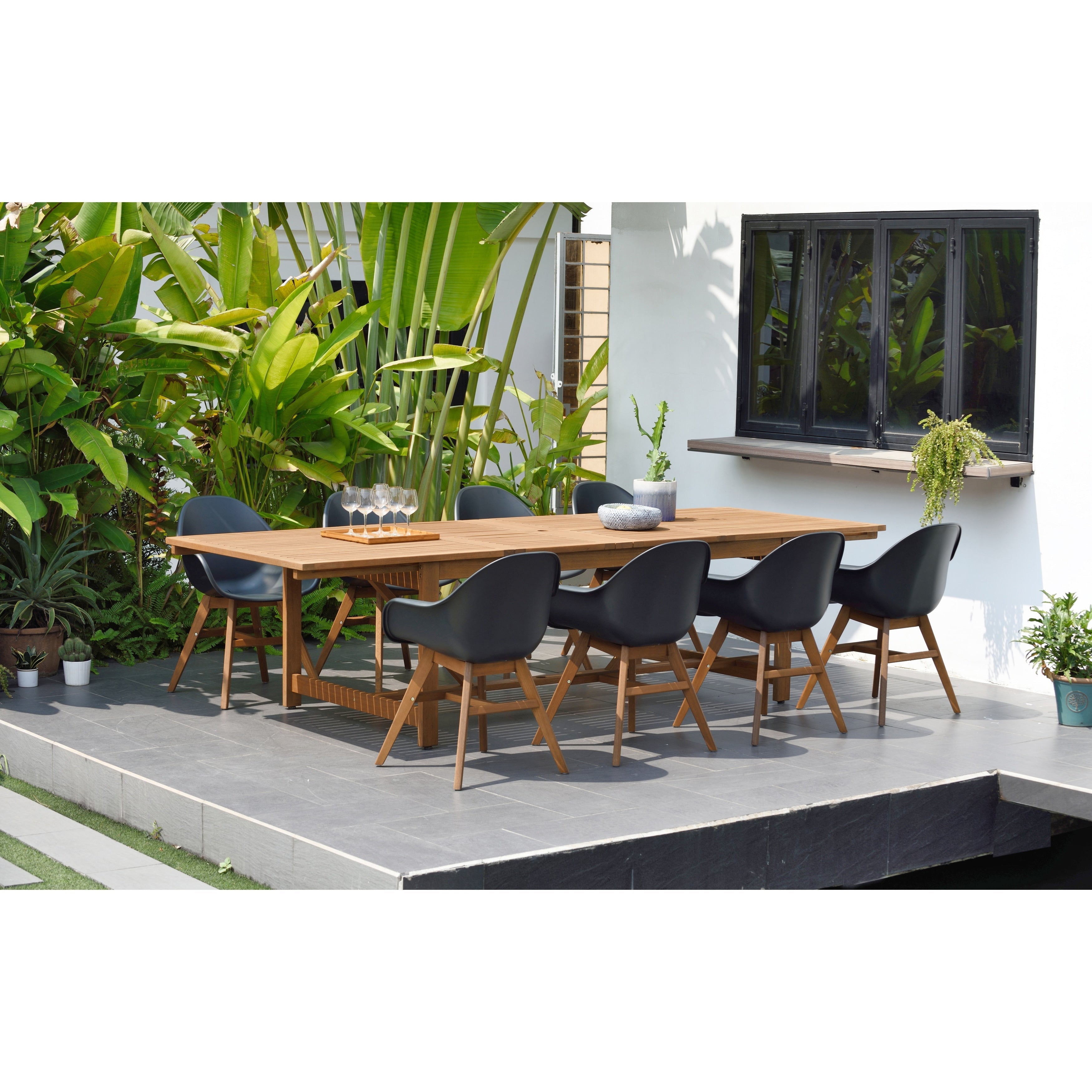 Ensemble de salle à manger rectangulaire Amazonia Deluxe Hawaii en bois et résine, 9 pièces