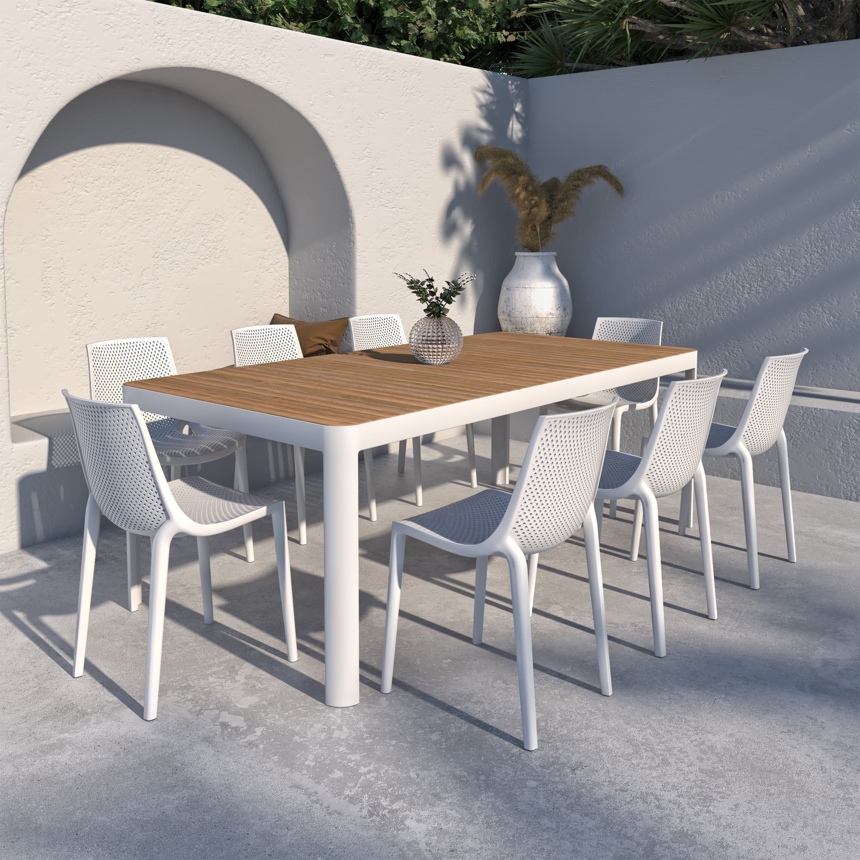 Ensemble de salle à manger d'extérieur Amazonia Isra en bois certifié FSC, 9 pièces