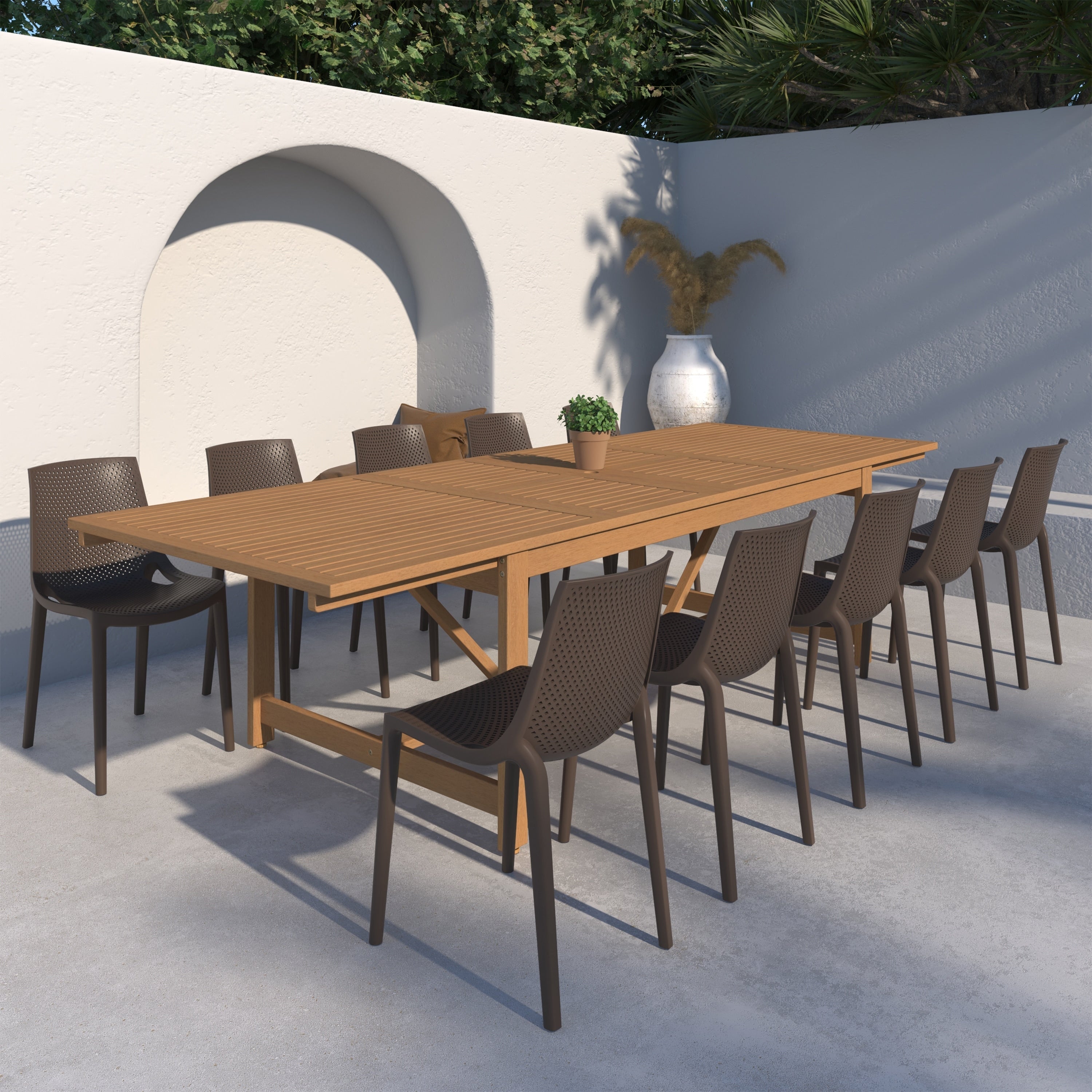 Ensemble de salle à manger d'extérieur Amazonia Macker 11 pièces en bois certifié FSC