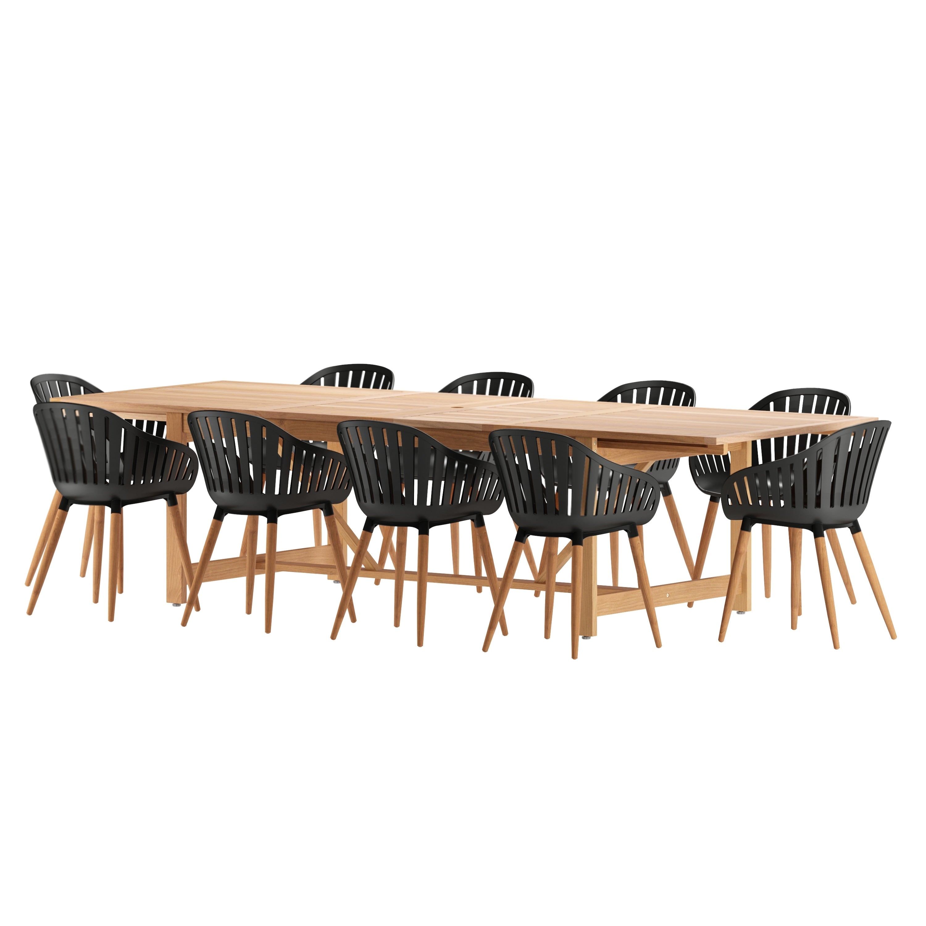 Ensemble de salle à manger d'extérieur en bois certifié FSC Amazonia Myers, 11 pièces