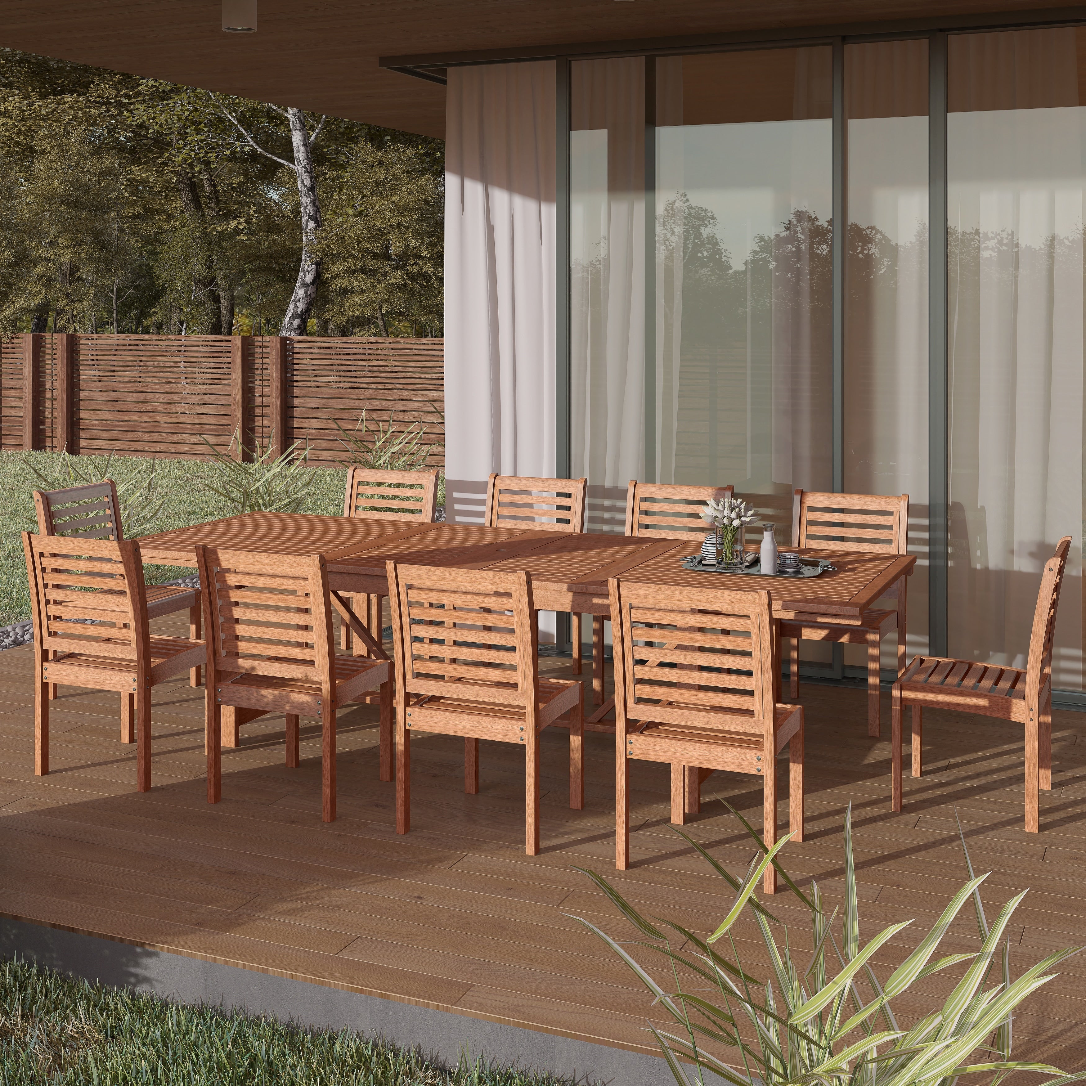 Ensemble de salle à manger extensible pour patio extérieur en bois certifié FSC Amazonia Nadia