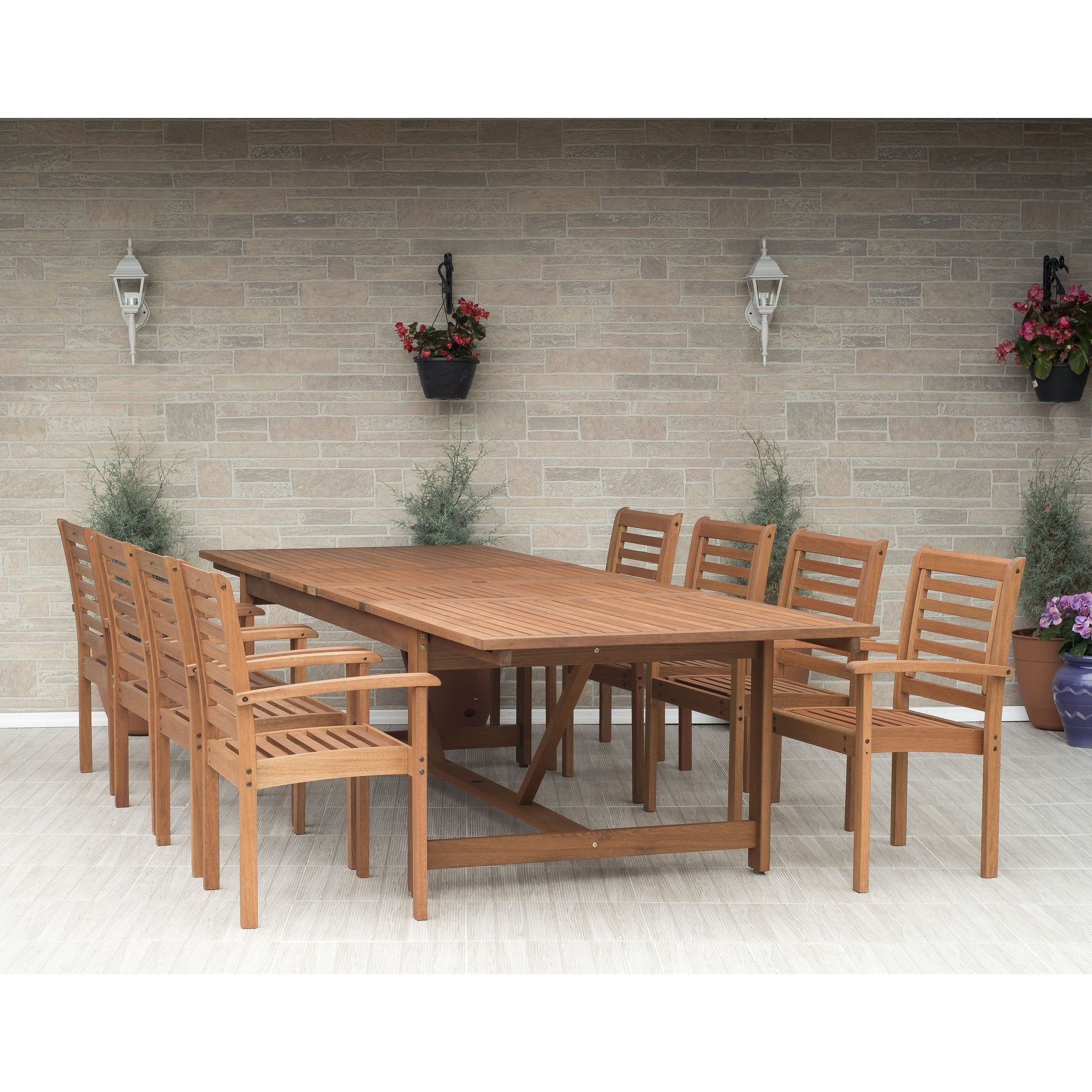 Ensemble de salle à manger extensible pour patio extérieur en bois certifié FSC Amazonia Nadia