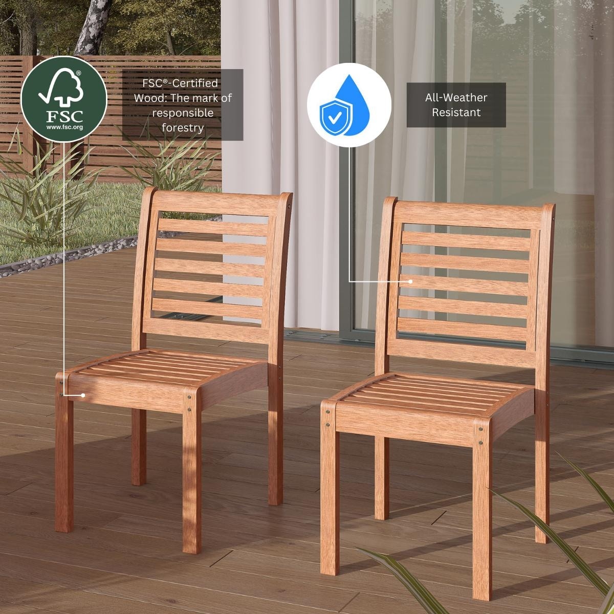 Ensemble de salle à manger extensible pour patio extérieur en bois certifié FSC Amazonia Nadia