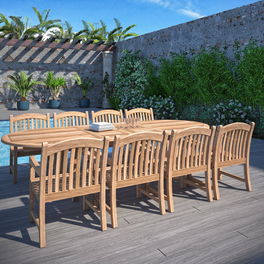 Ensemble de salle à manger d'extérieur extensible en teck Amazonia FSC - 9 pièces