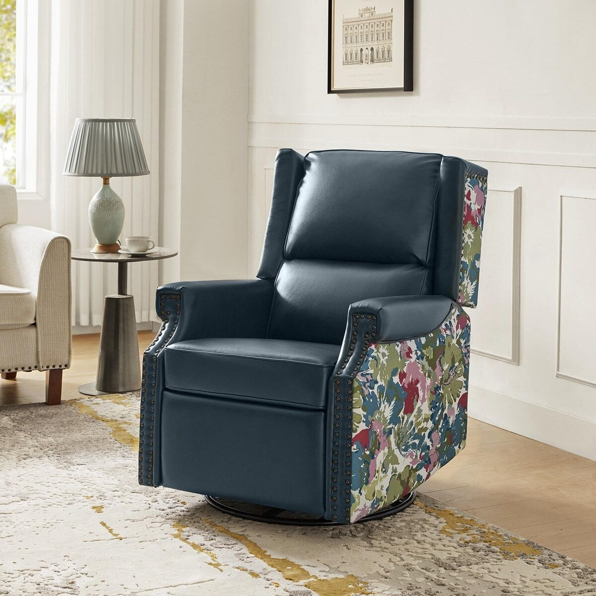 Fauteuil inclinable pivotant Amelia en cuir PU avec coutures florales par HULALA HOME