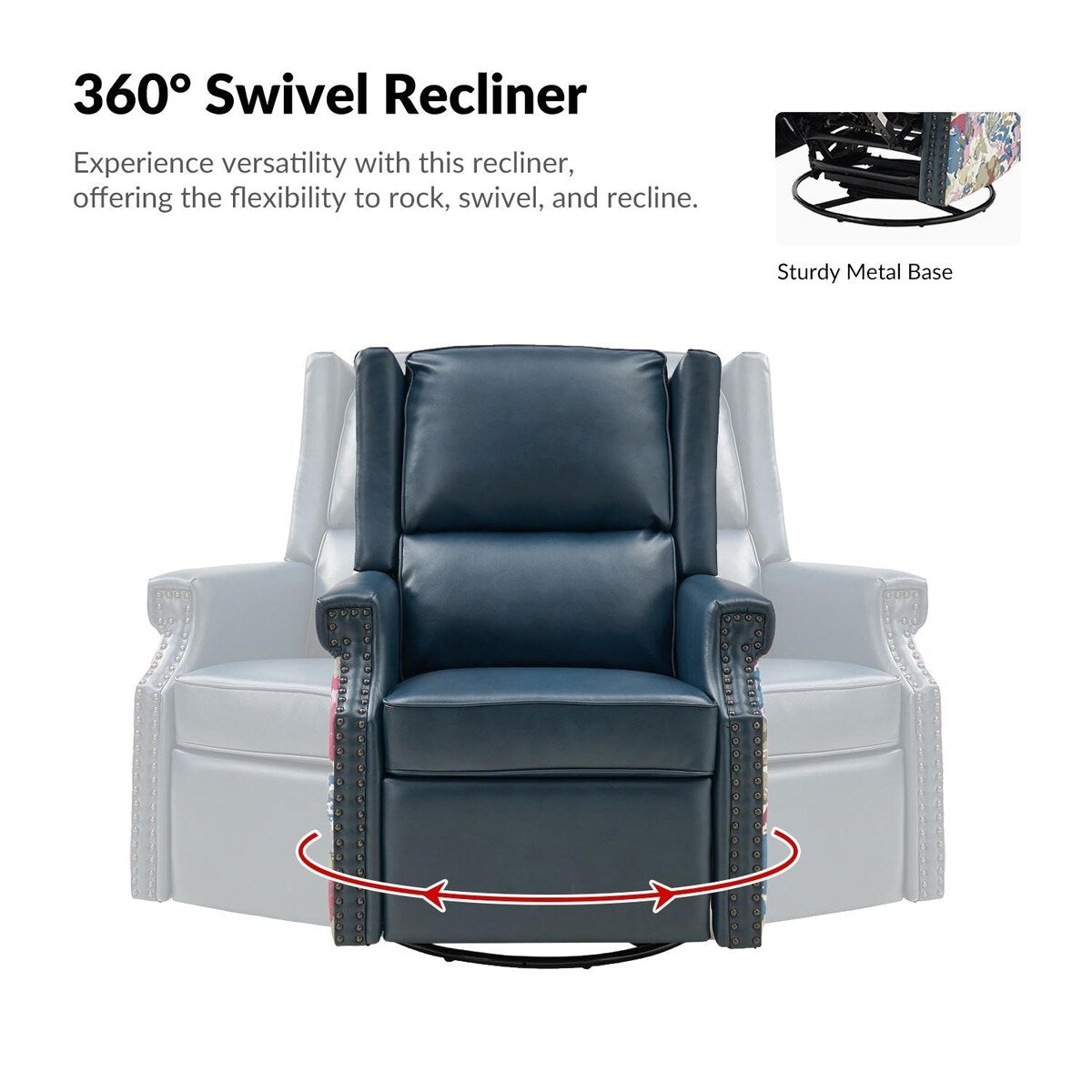 Fauteuil inclinable pivotant Amelia en cuir PU avec coutures florales par HULALA HOME