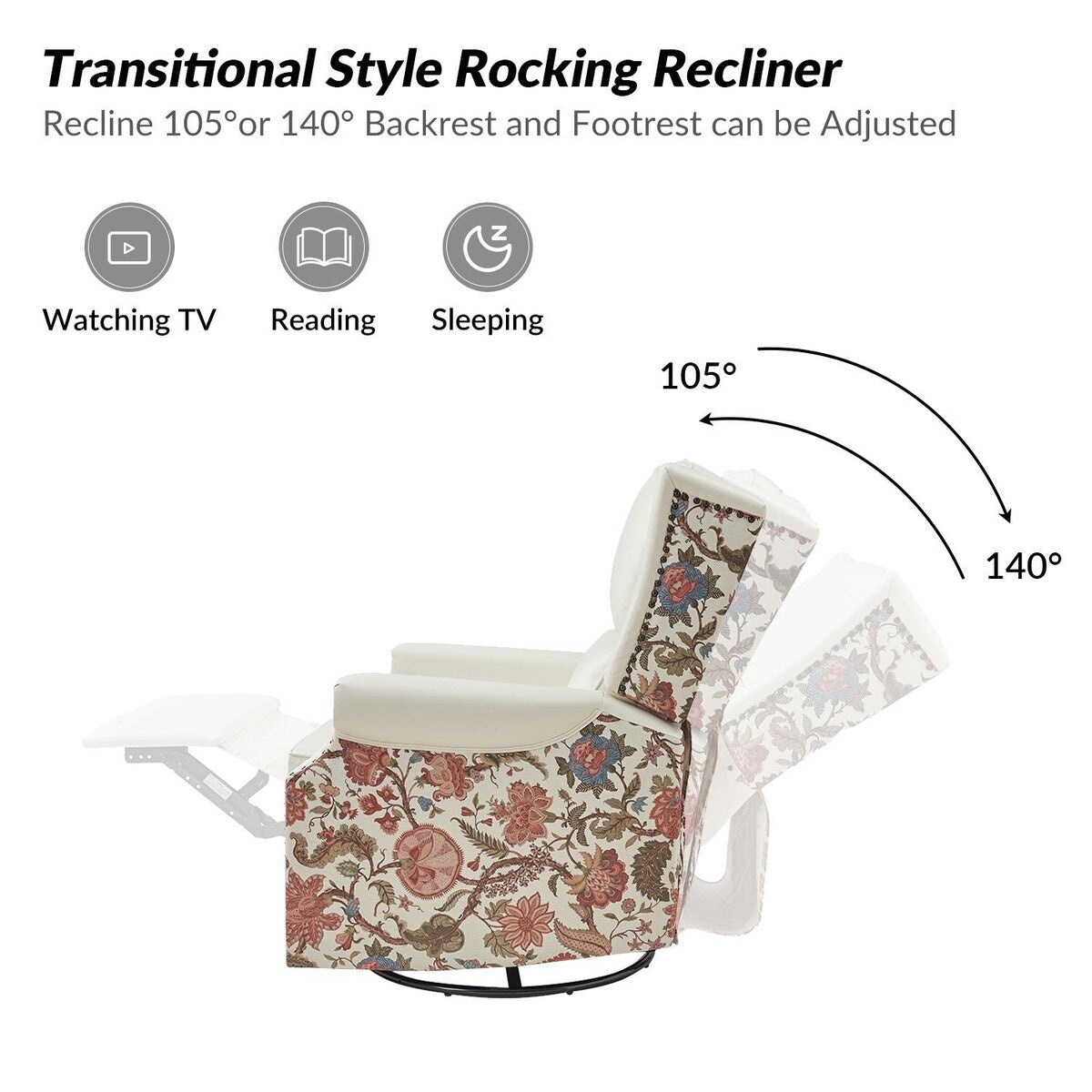 Fauteuil inclinable pivotant Amelia en cuir PU avec coutures florales par HULALA HOME