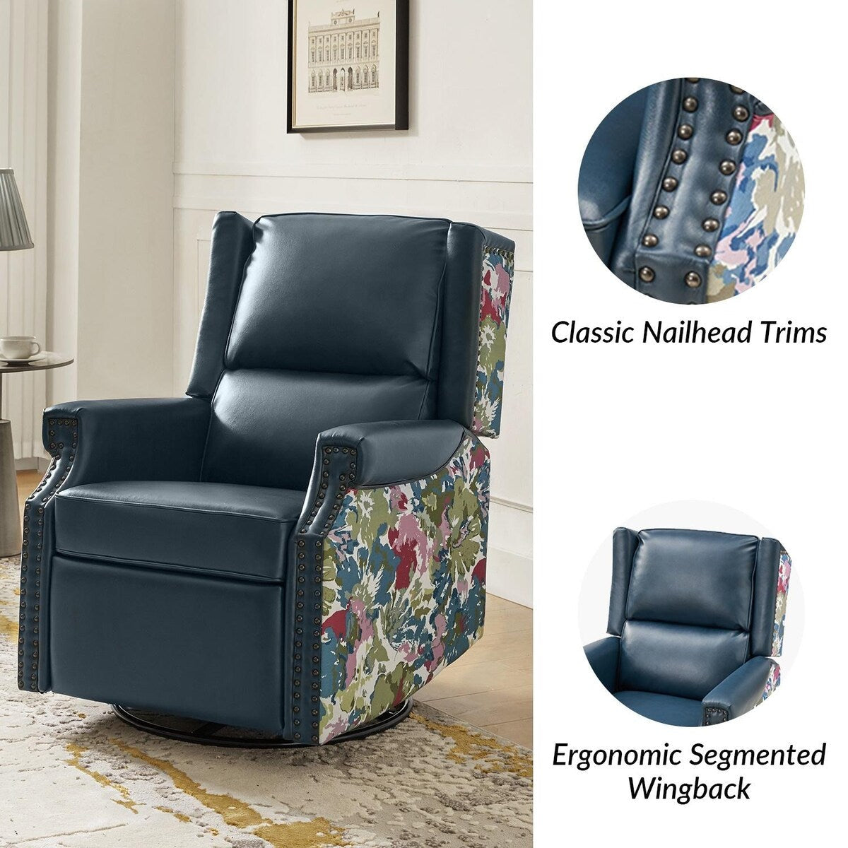Fauteuil inclinable pivotant Amelia en cuir PU avec coutures florales par HULALA HOME